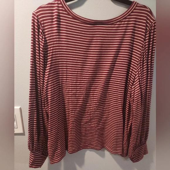 Modcloth Maroon and Pink Striped Balloon Sleeve Top in Size 2X - Picture 9 of 10